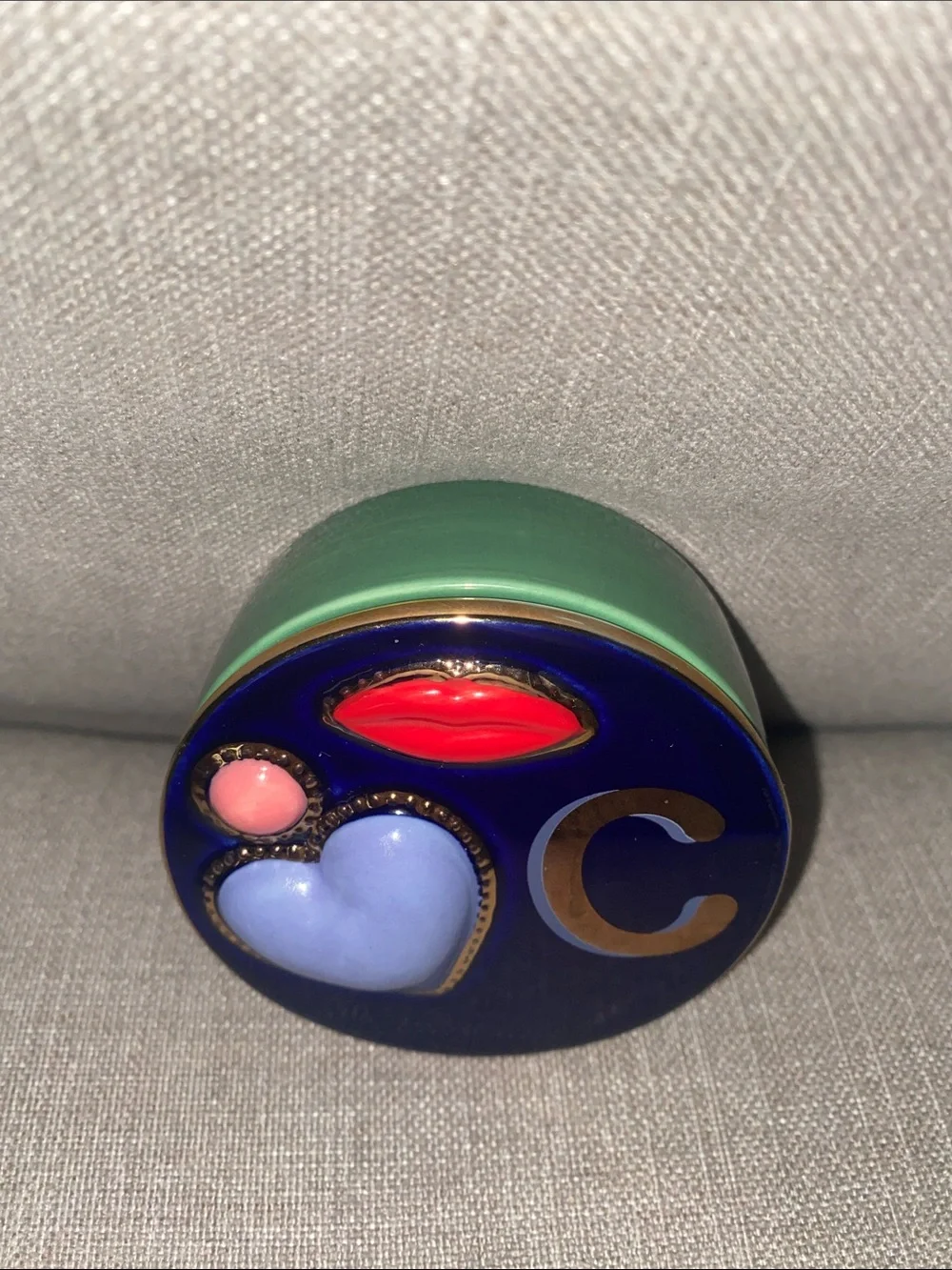 Anthropologie Trinket dish box letter initial C Lips Heart